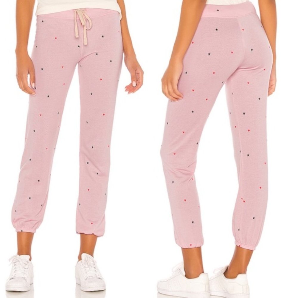 NWOT Sundry Pink Hearts & Stars French Terry Sweatpants Drawstring Joggers 2 (M)